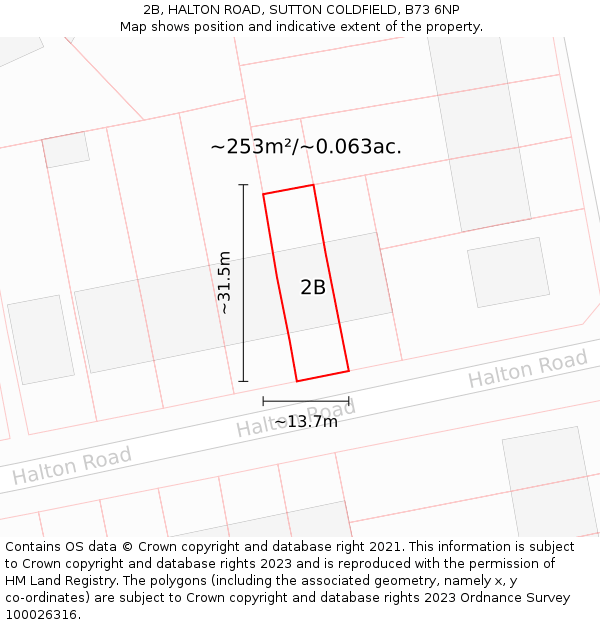 2B, HALTON ROAD, SUTTON COLDFIELD, B73 6NP: Plot and title map