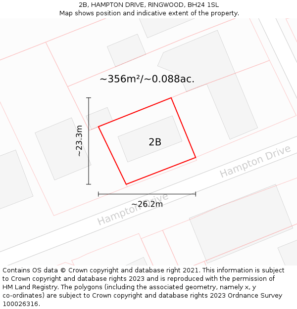 2B, HAMPTON DRIVE, RINGWOOD, BH24 1SL: Plot and title map