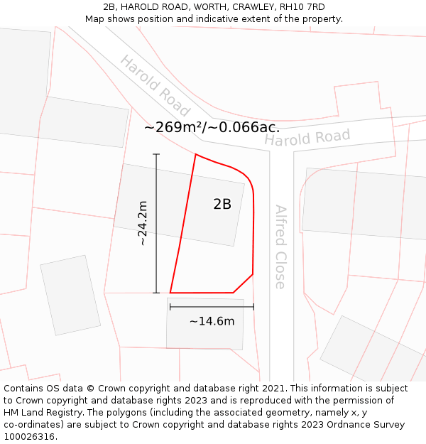2B, HAROLD ROAD, WORTH, CRAWLEY, RH10 7RD: Plot and title map