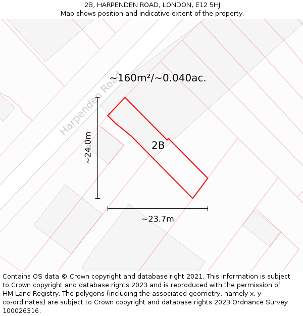 2B, HARPENDEN ROAD, LONDON, E12 5HJ: Plot and title map