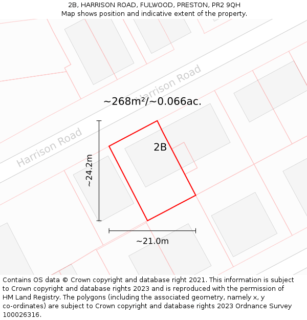 2B, HARRISON ROAD, FULWOOD, PRESTON, PR2 9QH: Plot and title map