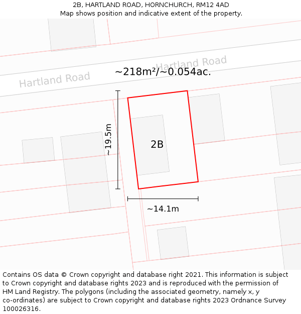 2B, HARTLAND ROAD, HORNCHURCH, RM12 4AD: Plot and title map