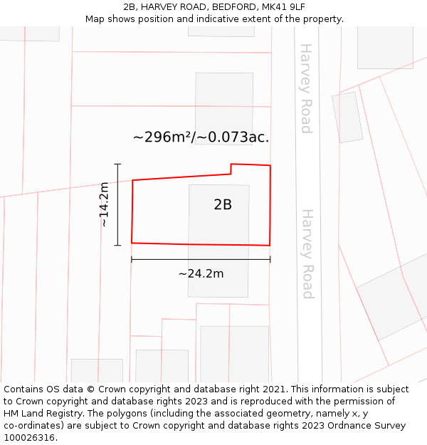 2B, HARVEY ROAD, BEDFORD, MK41 9LF: Plot and title map