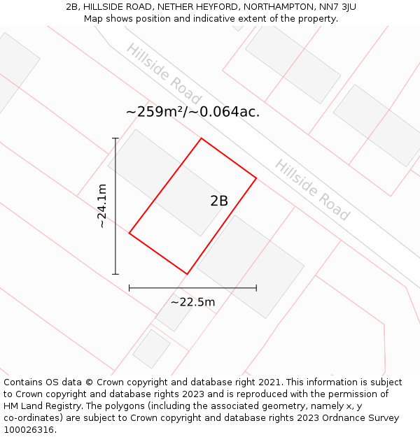 2B, HILLSIDE ROAD, NETHER HEYFORD, NORTHAMPTON, NN7 3JU: Plot and title map