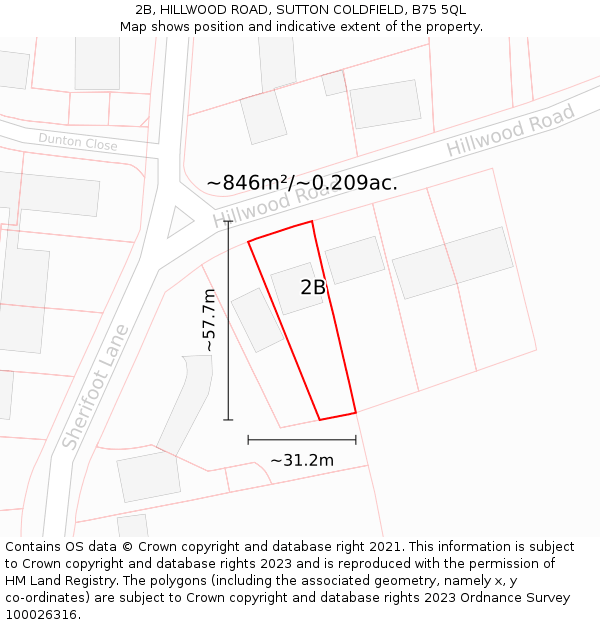 2B, HILLWOOD ROAD, SUTTON COLDFIELD, B75 5QL: Plot and title map
