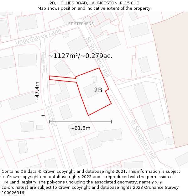 2B, HOLLIES ROAD, LAUNCESTON, PL15 8HB: Plot and title map