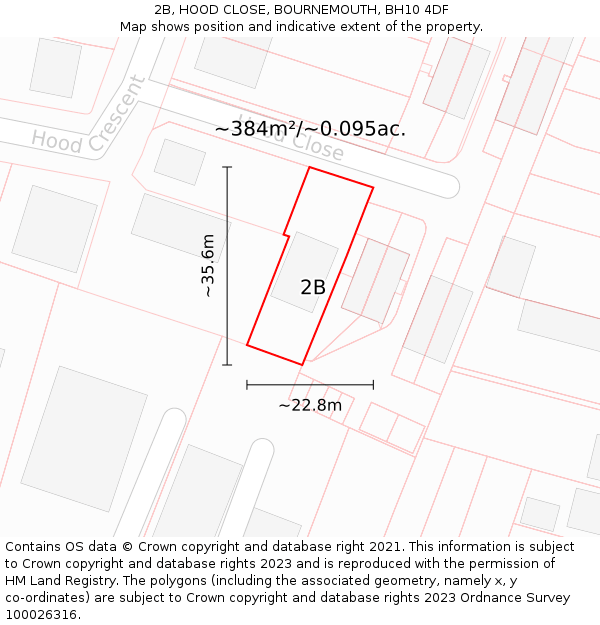 2B, HOOD CLOSE, BOURNEMOUTH, BH10 4DF: Plot and title map
