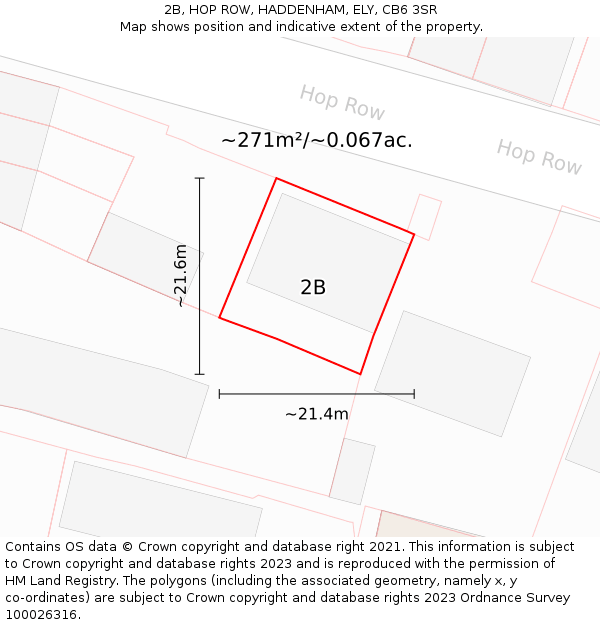 2B, HOP ROW, HADDENHAM, ELY, CB6 3SR: Plot and title map