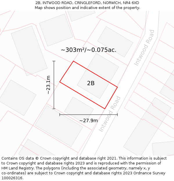 2B, INTWOOD ROAD, CRINGLEFORD, NORWICH, NR4 6XD: Plot and title map