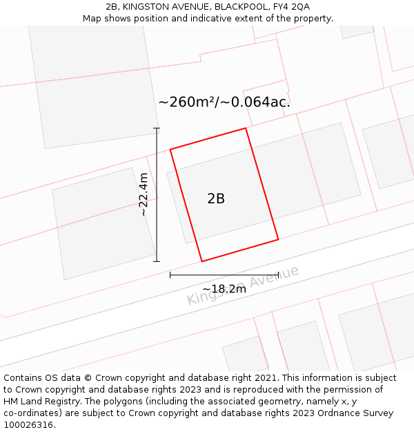 2B, KINGSTON AVENUE, BLACKPOOL, FY4 2QA: Plot and title map