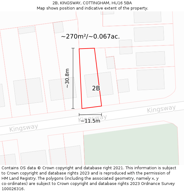 2B, KINGSWAY, COTTINGHAM, HU16 5BA: Plot and title map