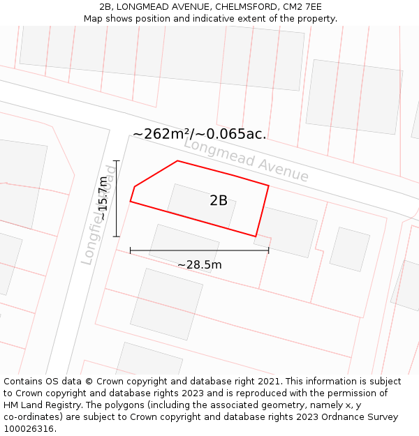 2B, LONGMEAD AVENUE, CHELMSFORD, CM2 7EE: Plot and title map