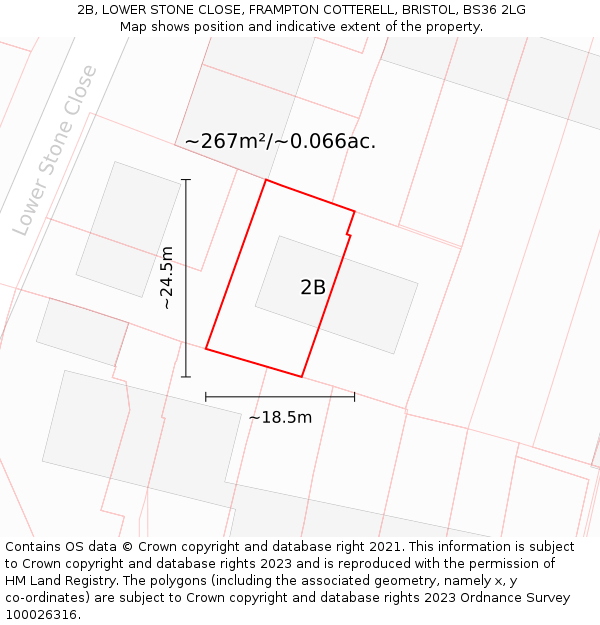 2B, LOWER STONE CLOSE, FRAMPTON COTTERELL, BRISTOL, BS36 2LG: Plot and title map