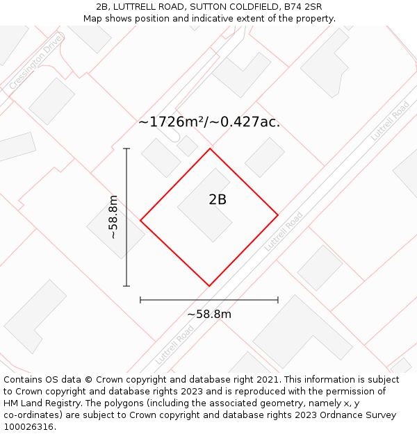 2B, LUTTRELL ROAD, SUTTON COLDFIELD, B74 2SR: Plot and title map