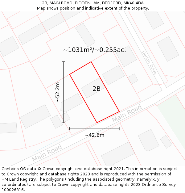 2B, MAIN ROAD, BIDDENHAM, BEDFORD, MK40 4BA: Plot and title map