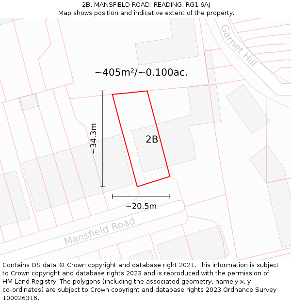 2B, MANSFIELD ROAD, READING, RG1 6AJ: Plot and title map