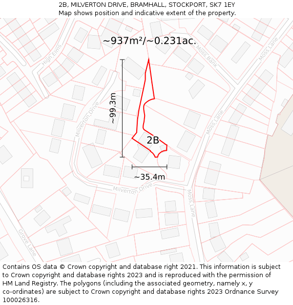 2B, MILVERTON DRIVE, BRAMHALL, STOCKPORT, SK7 1EY: Plot and title map