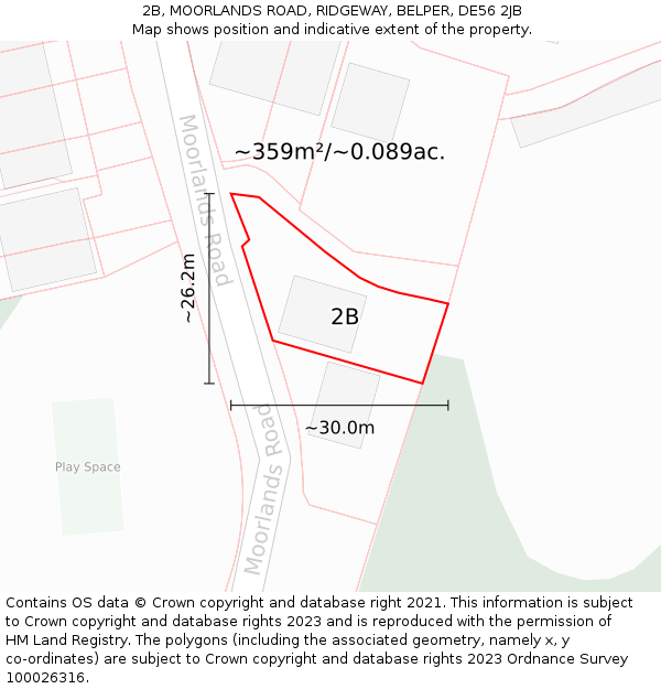 2B, MOORLANDS ROAD, RIDGEWAY, BELPER, DE56 2JB: Plot and title map