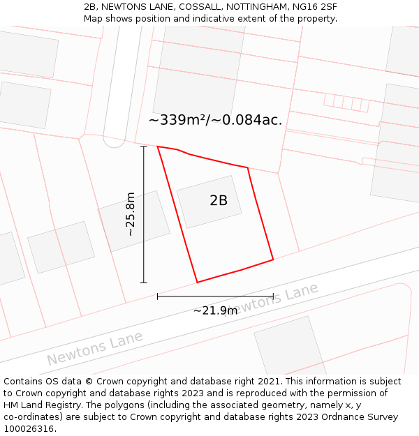 2B, NEWTONS LANE, COSSALL, NOTTINGHAM, NG16 2SF: Plot and title map
