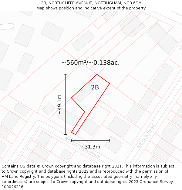 2B, NORTHCLIFFE AVENUE, NOTTINGHAM, NG3 6DA: Plot and title map