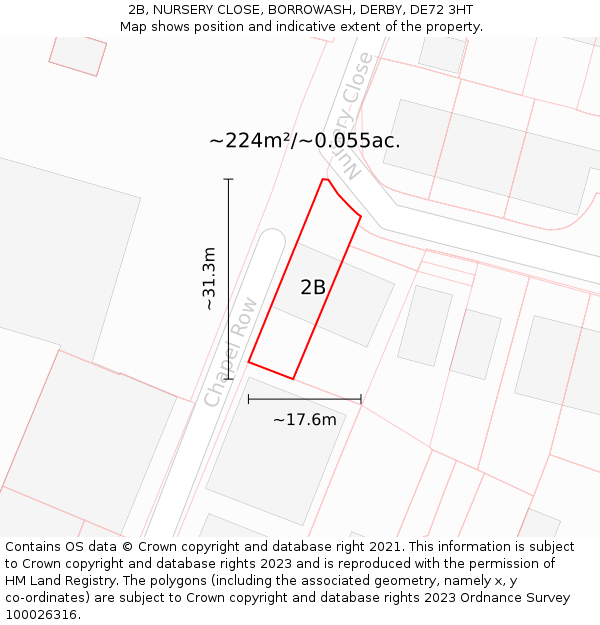 2B, NURSERY CLOSE, BORROWASH, DERBY, DE72 3HT: Plot and title map