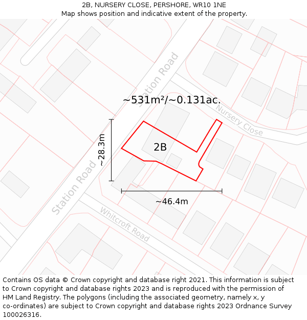 2B, NURSERY CLOSE, PERSHORE, WR10 1NE: Plot and title map