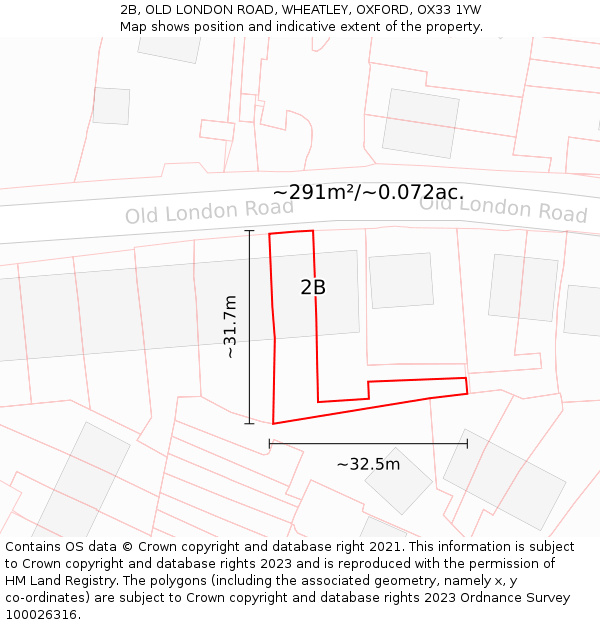 2B, OLD LONDON ROAD, WHEATLEY, OXFORD, OX33 1YW: Plot and title map