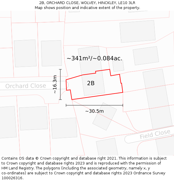 2B, ORCHARD CLOSE, WOLVEY, HINCKLEY, LE10 3LR: Plot and title map