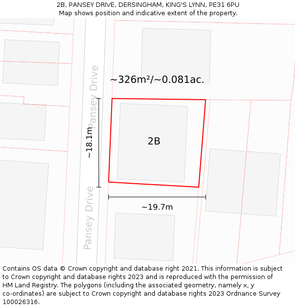 2B, PANSEY DRIVE, DERSINGHAM, KING'S LYNN, PE31 6PU: Plot and title map