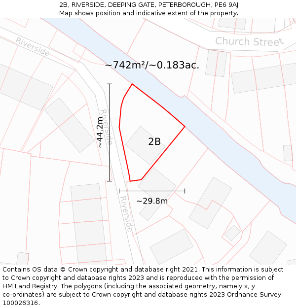 2B, RIVERSIDE, DEEPING GATE, PETERBOROUGH, PE6 9AJ: Plot and title map