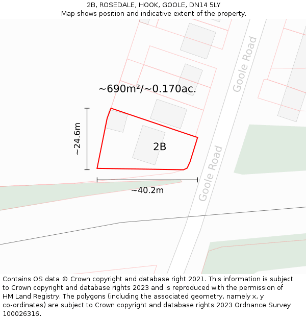 2B, ROSEDALE, HOOK, GOOLE, DN14 5LY: Plot and title map