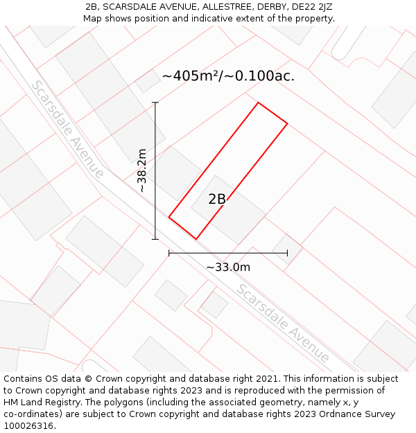 2B, SCARSDALE AVENUE, ALLESTREE, DERBY, DE22 2JZ: Plot and title map
