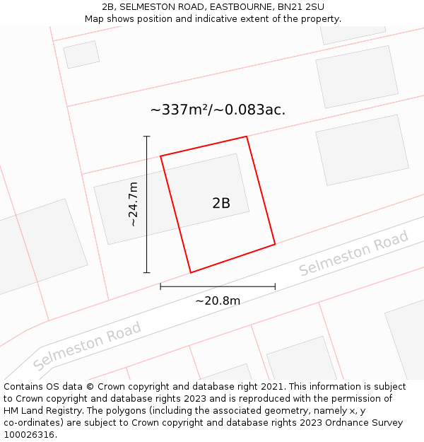 2B, SELMESTON ROAD, EASTBOURNE, BN21 2SU: Plot and title map