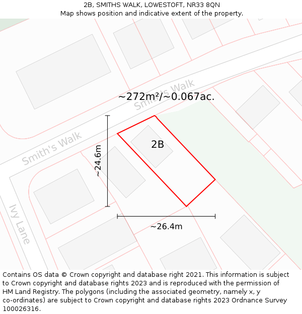2B, SMITHS WALK, LOWESTOFT, NR33 8QN: Plot and title map