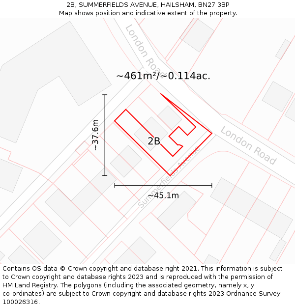 2B, SUMMERFIELDS AVENUE, HAILSHAM, BN27 3BP: Plot and title map