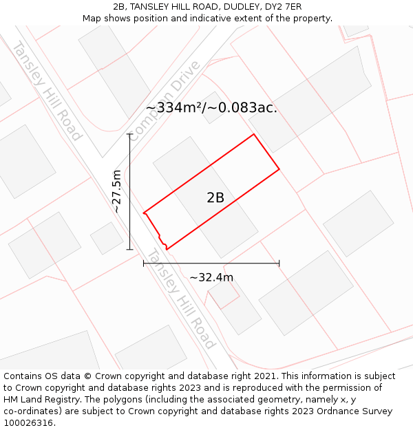 2B, TANSLEY HILL ROAD, DUDLEY, DY2 7ER: Plot and title map