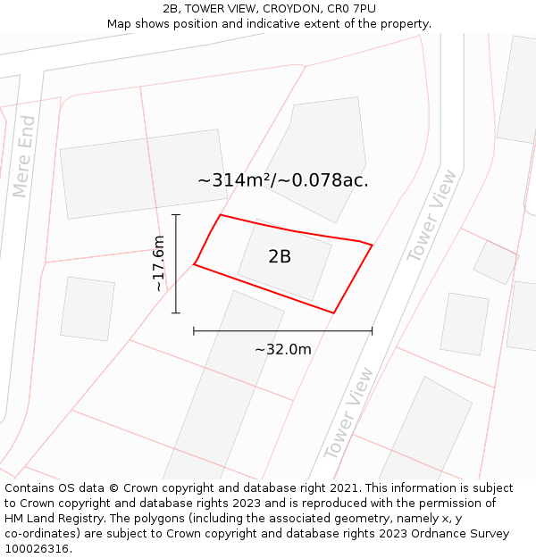 2B, TOWER VIEW, CROYDON, CR0 7PU: Plot and title map