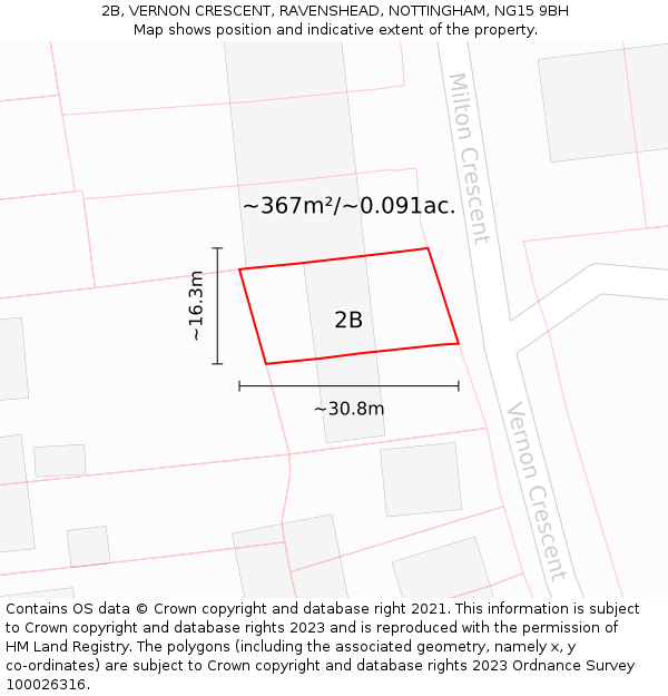 2B, VERNON CRESCENT, RAVENSHEAD, NOTTINGHAM, NG15 9BH: Plot and title map