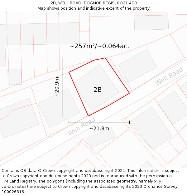 2B, WELL ROAD, BOGNOR REGIS, PO21 4SR: Plot and title map