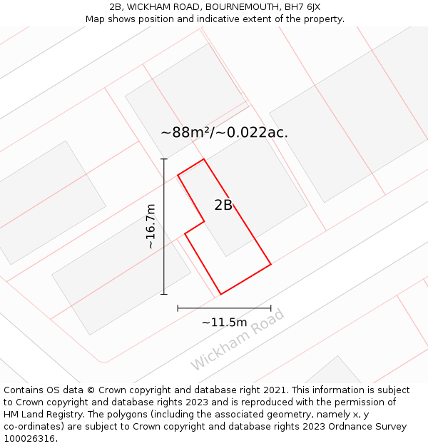 2B, WICKHAM ROAD, BOURNEMOUTH, BH7 6JX: Plot and title map