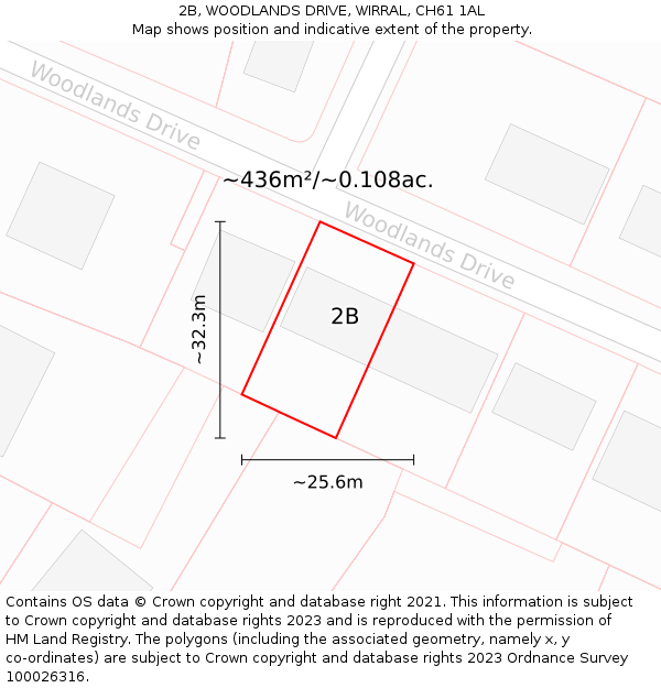 2B, WOODLANDS DRIVE, WIRRAL, CH61 1AL: Plot and title map