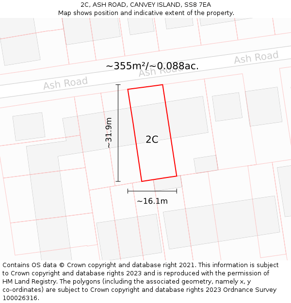 2C, ASH ROAD, CANVEY ISLAND, SS8 7EA: Plot and title map