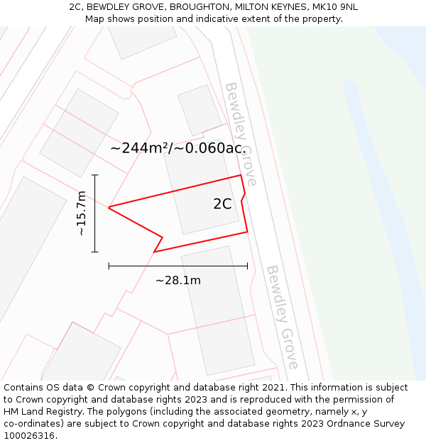 2C, BEWDLEY GROVE, BROUGHTON, MILTON KEYNES, MK10 9NL: Plot and title map