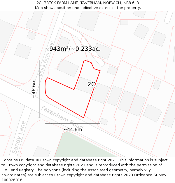 2C, BRECK FARM LANE, TAVERHAM, NORWICH, NR8 6LR: Plot and title map