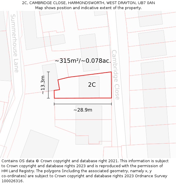 2C, CAMBRIDGE CLOSE, HARMONDSWORTH, WEST DRAYTON, UB7 0AN: Plot and title map