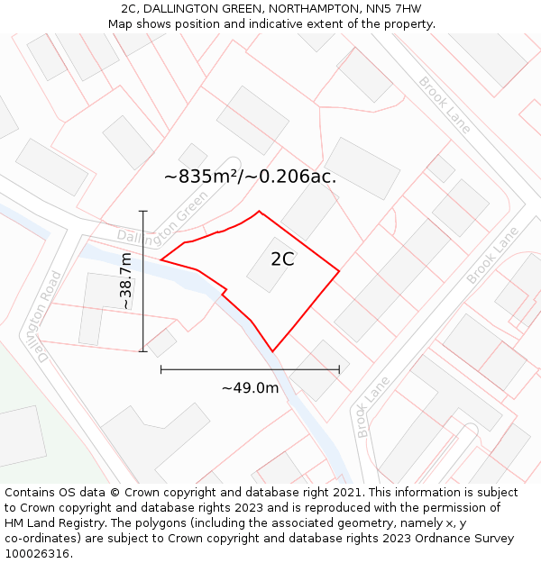 2C, DALLINGTON GREEN, NORTHAMPTON, NN5 7HW: Plot and title map