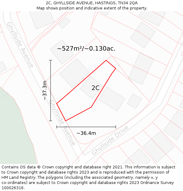 2C, GHYLLSIDE AVENUE, HASTINGS, TN34 2QA: Plot and title map