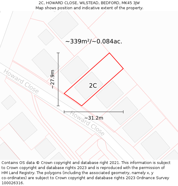 2C, HOWARD CLOSE, WILSTEAD, BEDFORD, MK45 3JW: Plot and title map
