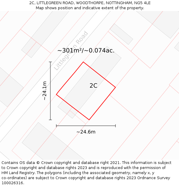 2C, LITTLEGREEN ROAD, WOODTHORPE, NOTTINGHAM, NG5 4LE: Plot and title map