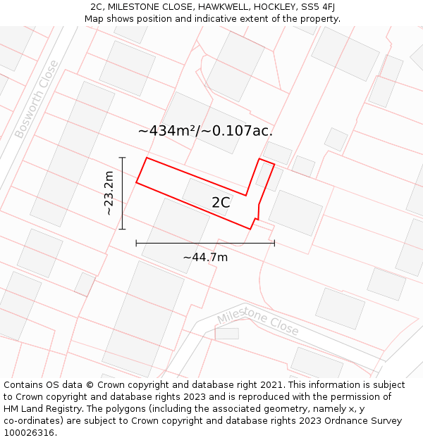 2C, MILESTONE CLOSE, HAWKWELL, HOCKLEY, SS5 4FJ: Plot and title map